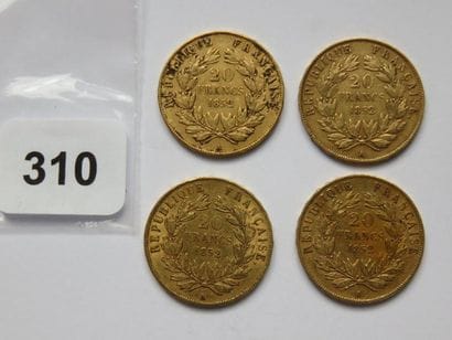 Monnaies or - Lot de 4 x 20 Francs Louis-Napoléon...
