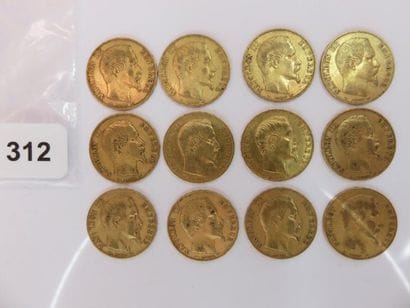 Monnaies or - Lot de 12 x 20 Francs Napoléon...
