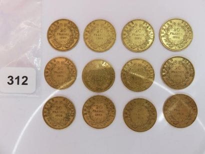 Monnaies or - Lot de 12 x 20 Francs Napoléon...