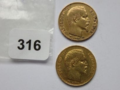 Monnaies or - Lot de 2 x 20 Francs Napoléon...