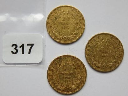 Monnaies or - Lot de 3 x 20 Francs Napoléon...