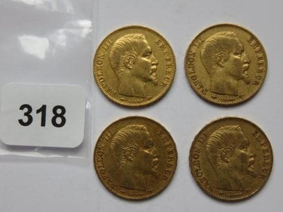 Monnaies or - Lot de 4 x 20 Francs Napoléon...
