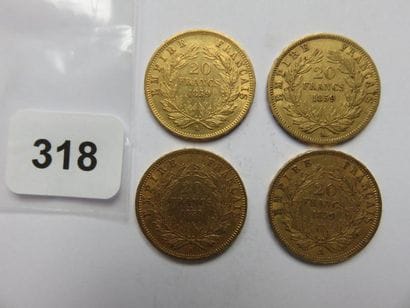 Monnaies or - Lot de 4 x 20 Francs Napoléon...