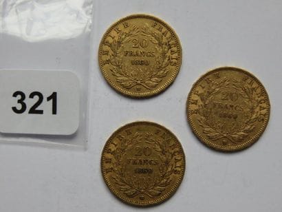 Monnaies or - Lot de 3 x 20 Francs Napoléon...