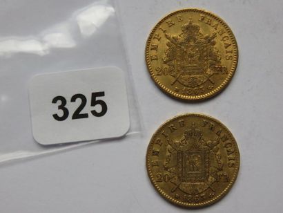 Monnaies or - Lot de 2 x 20 Francs Napoléon...