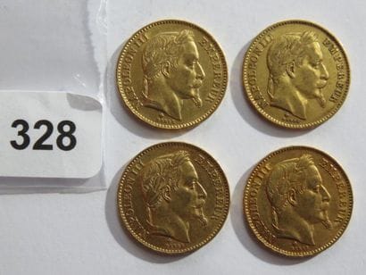 Monnaies or - Lot de 4 x 20 Francs Napoléon...