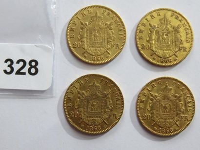 Monnaies or - Lot de 4 x 20 Francs Napoléon...