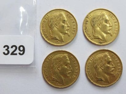 Monnaies or - Lot de 4 x 20 Francs Napoléon...