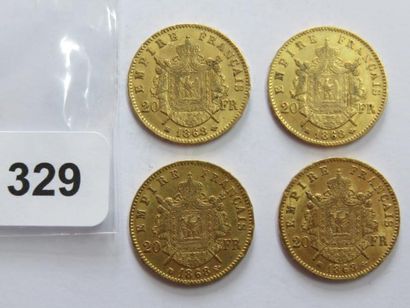 Monnaies or - Lot de 4 x 20 Francs Napoléon...