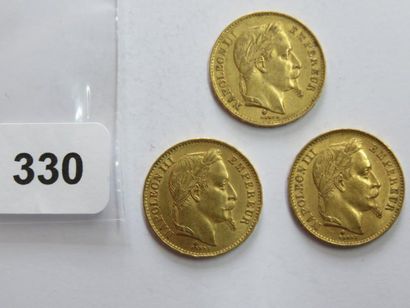 Monnaies or - Lot de 3 x 20 Francs Napoléon...