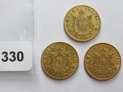 Monnaies or - Lot de 3 x 20 Francs Napoléon...
