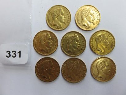 Monnaies or - Lot de 8 x 20 Francs Napoléon...