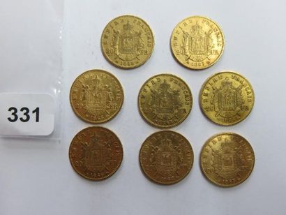 Monnaies or - Lot de 8 x 20 Francs Napoléon...