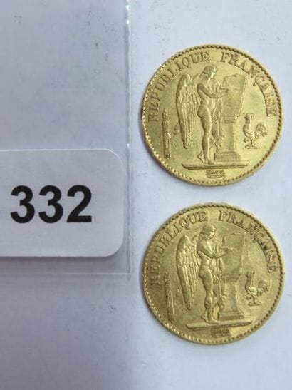 Monnaies or - Lot de 2 x 20 Francs Génie...