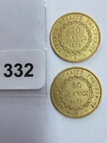 Monnaies or - Lot de 2 x 20 Francs Génie...