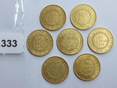 Monnaies or - Lot de 7 x 20 Francs Génie...