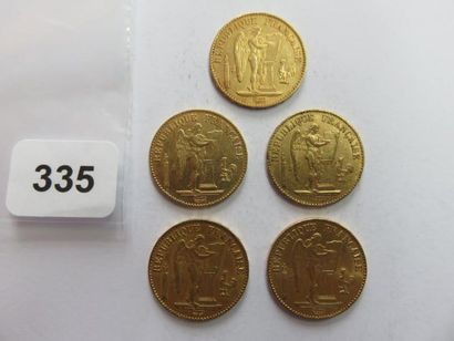 Monnaies or - Lot de 5 x 20 Francs Génie...