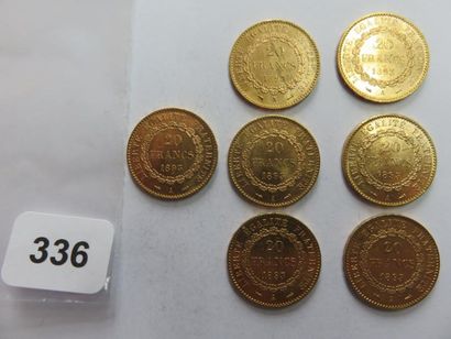 Monnaies or - Lot de 7 x 20 Francs Génie...
