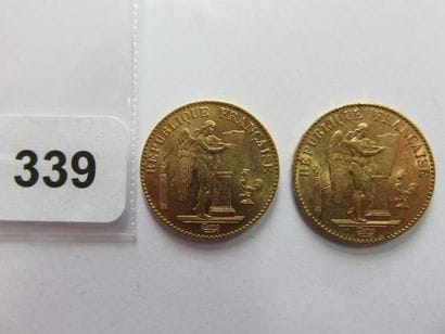 Monnaies or - Lot de 2 x 20 Francs Génie...