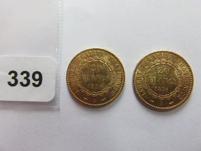 Monnaies or - Lot de 2 x 20 Francs Génie...