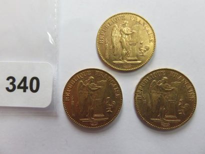 Monnaies or - Lot de 3 x 20 Francs Génie...