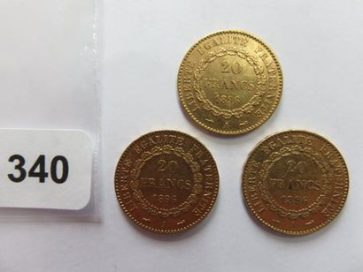 Monnaies or - Lot de 3 x 20 Francs Génie...