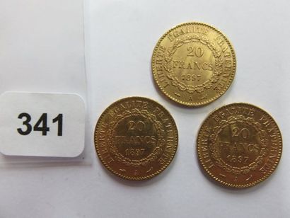 Monnaies or - Lot de 3 x 20 Francs Génie...