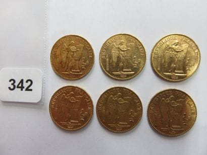 Monnaies or - Lot de 6 x 20 Francs Génie...