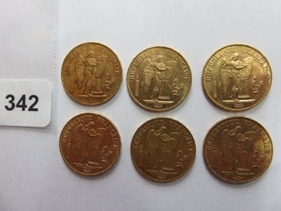 Monnaies or - Lot de 6 x 20 Francs Génie...