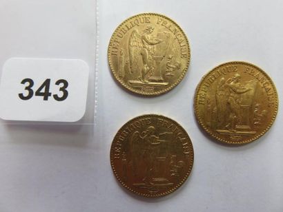Monnaies or - Lot de 3 x 20 Francs Génie...