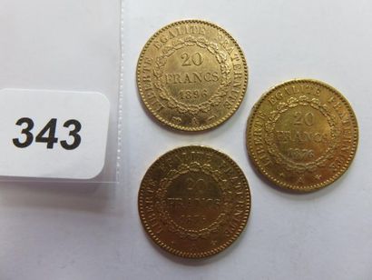 Monnaies or - Lot de 3 x 20 Francs Génie...