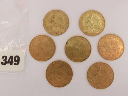 Monnaies or - Lot de 7 x 20 Francs Coq 1906...