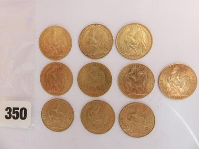 Monnaies or - Lot de 10 x 20 Francs Coq 1907...