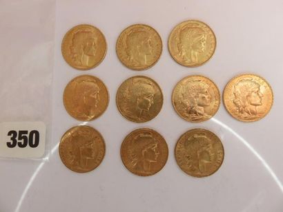 Monnaies or - Lot de 10 x 20 Francs Coq 1907...