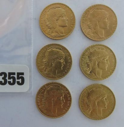 Monnaies or - Lot de 6 x 20 Francs Coq 1912...