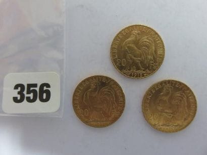 Monnaies or - Lot de 3 x 20 Francs Coq 1913...