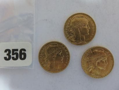 Monnaies or - Lot de 3 x 20 Francs Coq 1913...