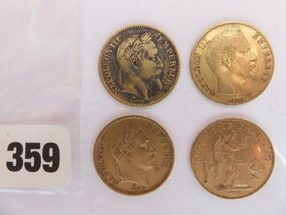 Monnaies or - Lot de 4 x 20 Francs diver...