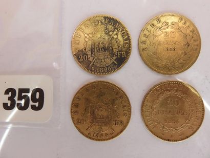 Monnaies or - Lot de 4 x 20 Francs diver...