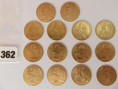 Monnaies or - Lot de 14 x 20 Francs Coq ...
