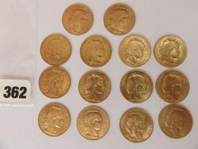Monnaies or - Lot de 14 x 20 Francs Coq ...