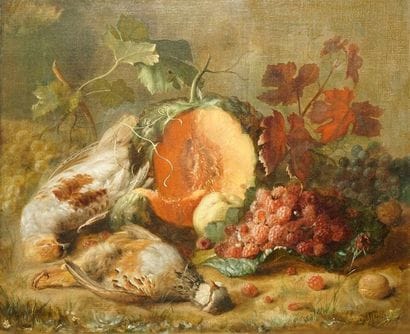 ÉCOLE DU XIXe siècle Nature morte au jardin...