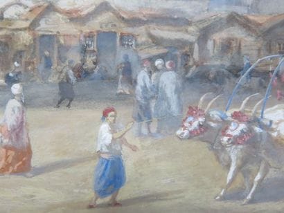 ECOLE ORIENTALISTE XIXe siècle Place animée,...