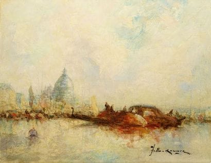 KARNEC Jean-Étienne, 1865-1934 Gondoles devant...