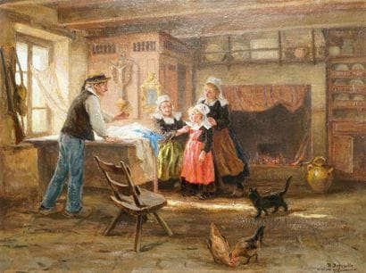 DEYROLLE Théophile, 1844-1923 Scène familiale...