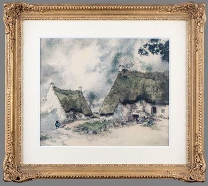 GUÉRIN Ernest, 1887-1952 Village breton aquarelle,...