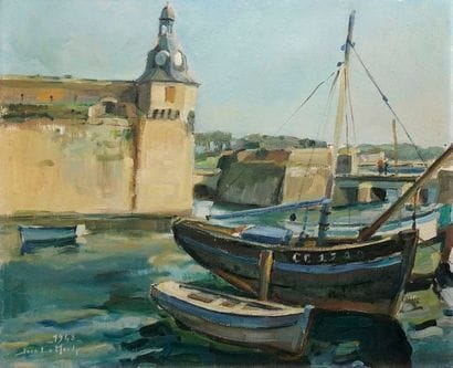 LE MERDY Jean, 1928-2015 Bateaux devant la...