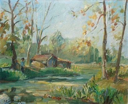 LE MERDY Jean, 1928-2015 Pêcheur devant sa...