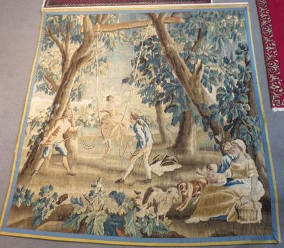 AUBUSSON Tapisserie Amusement, jeune fille...