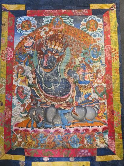 TIBET Tanka, détrempe sur toile, Yamantaka...